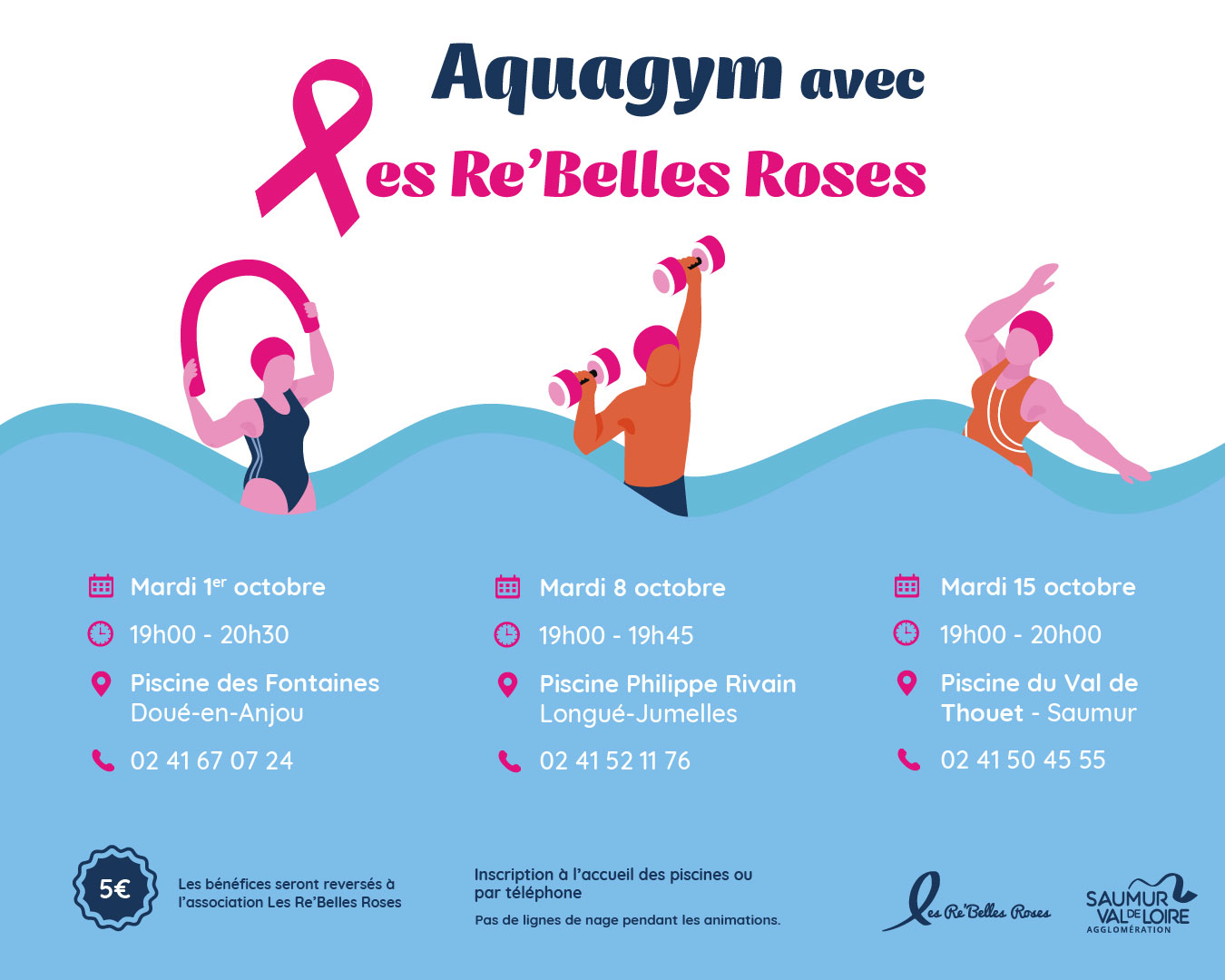 Aquagym géant pour Octobre Rose les 1er, 8 et 15 octobre